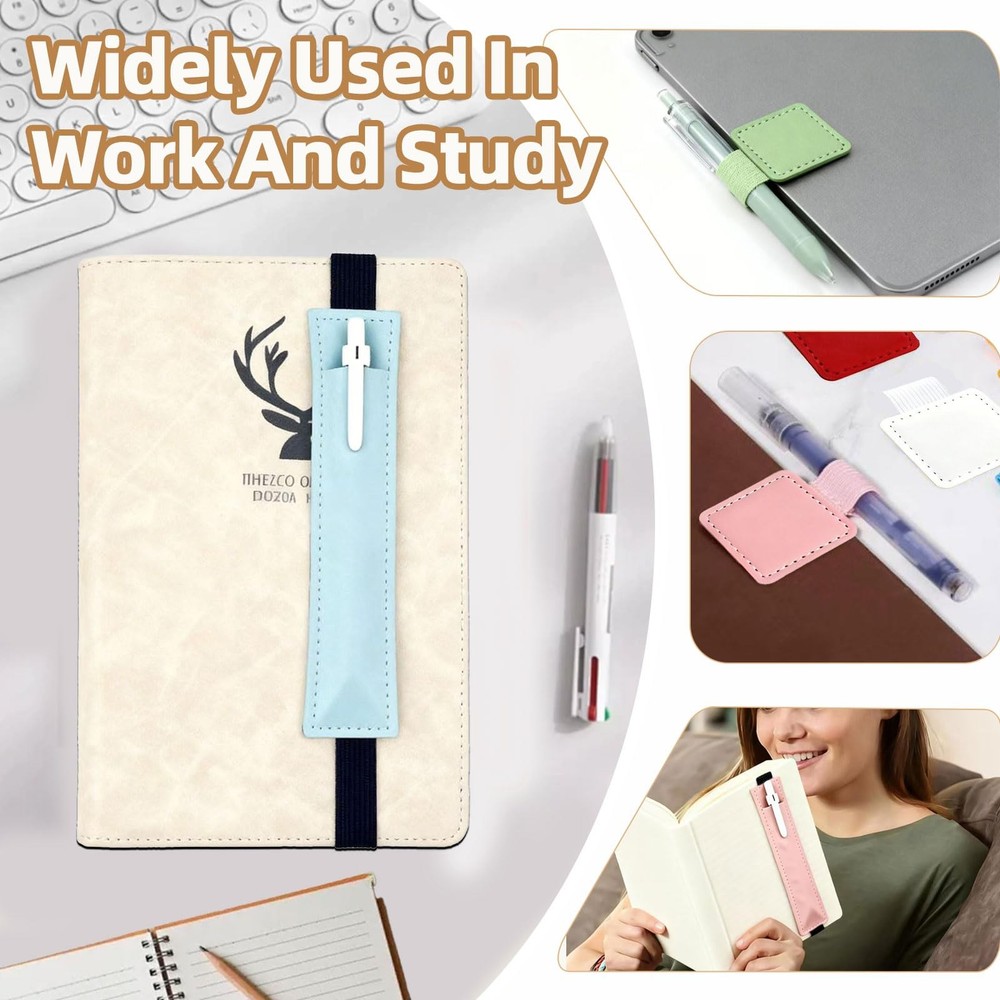 8 Pcs pen holder for notebook, include 2 Pack Adjustable Elastic Band Pen