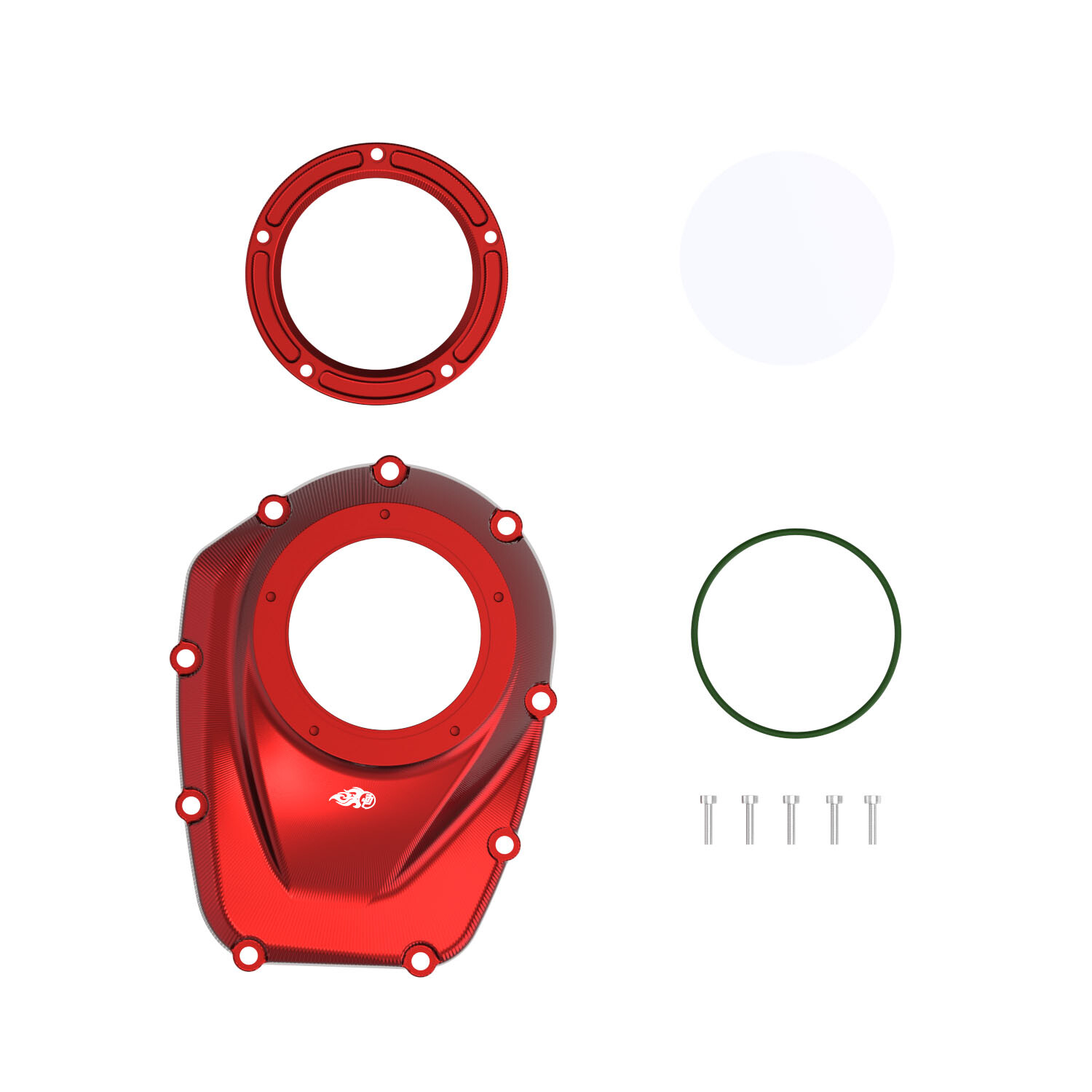 Red Camshaft Cover with Transparent Glass Fits Harley 17-23 FLHR FLH FLTC w/M8