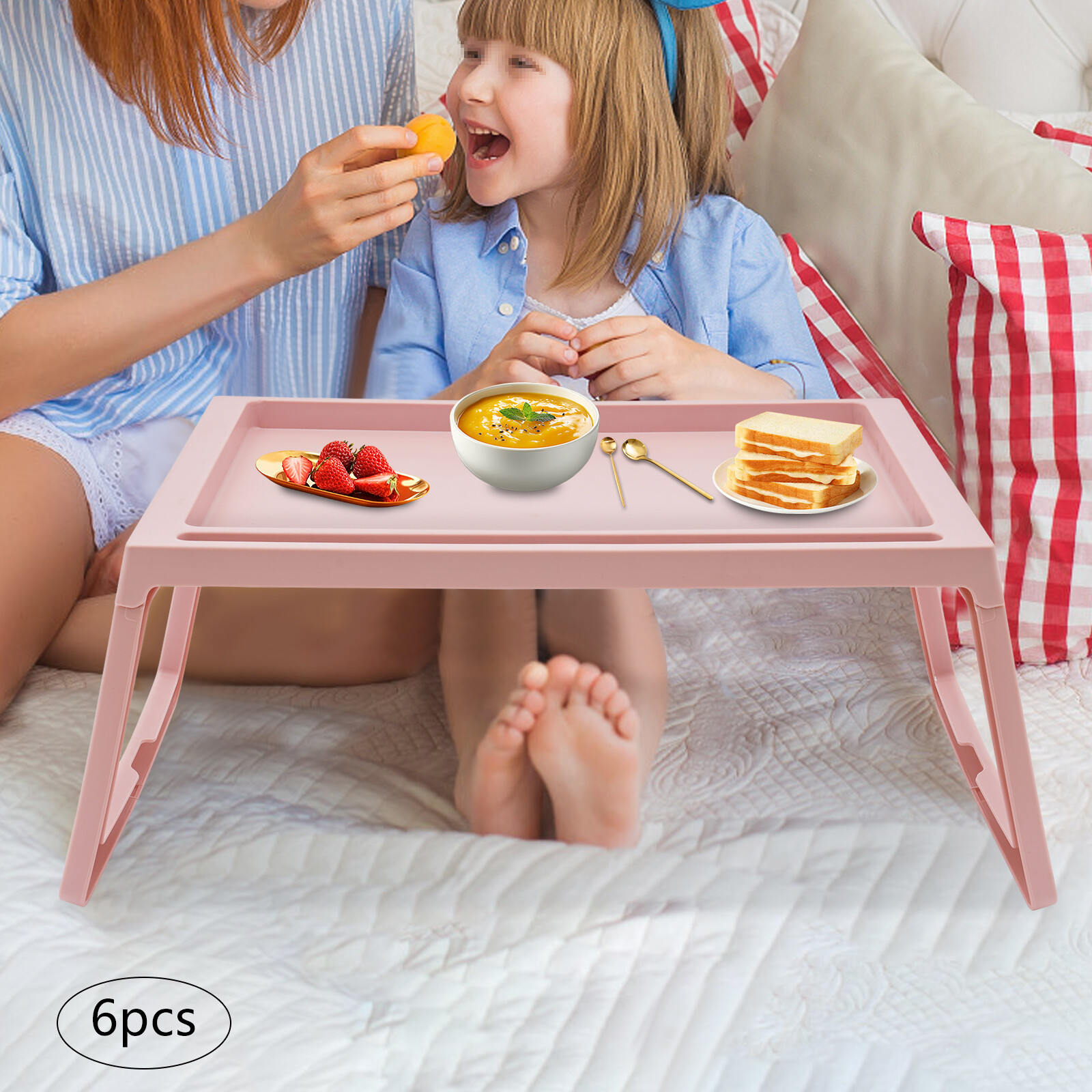 6pcs Foldable Lap Desks Tray Folding Table Set For Laptop Desk Food Tray Pink