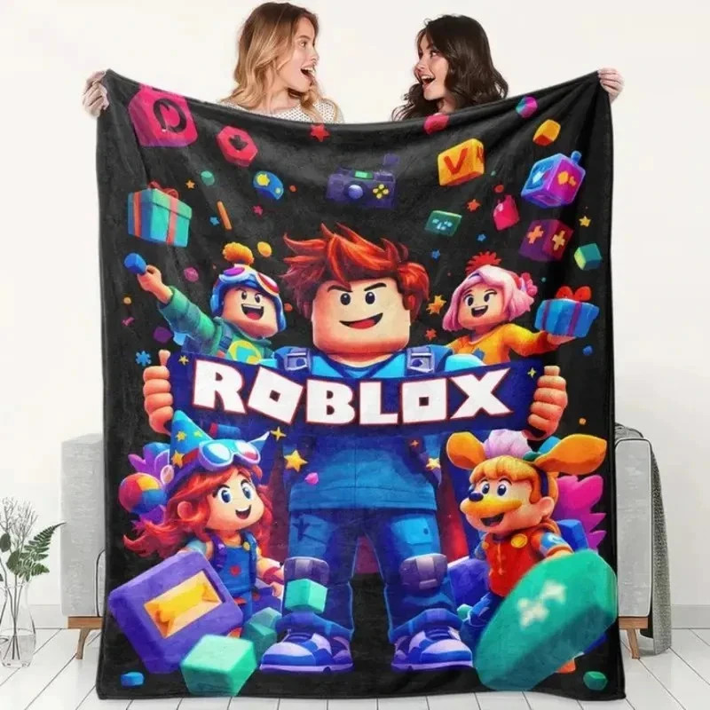 Block Style Game Character Flannel Blanket Pixel Cube World Soft Cozy Throw
