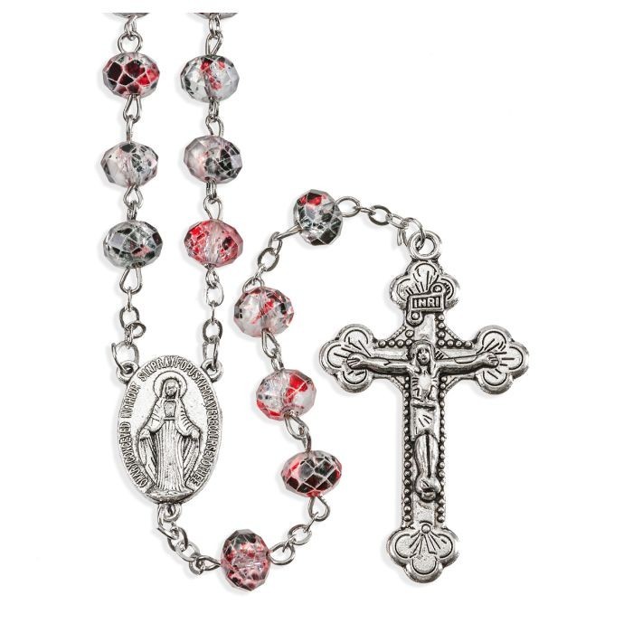 Black Red Rosary Speckled Faceted Beaded Rosary