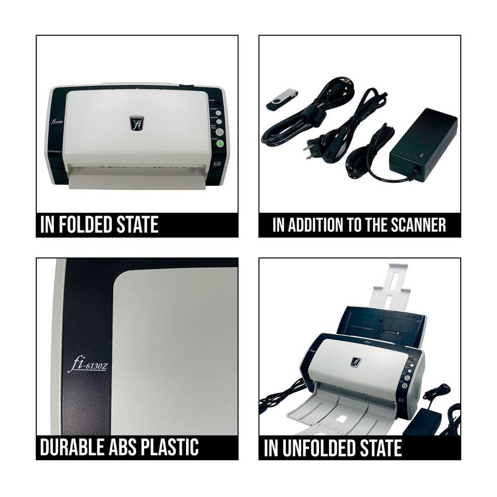 Fujitsu FI-6130Z Duplex Scanner w/NEW ZERO COUNT ROLLERS & Trays AC Adapter USB