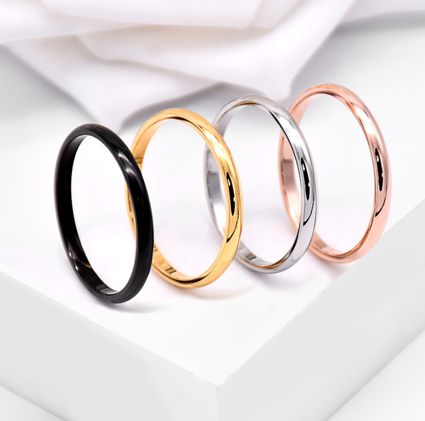 2mm Gold Plated Stainless Steel Stackable Ring Wedding Band Women Girl size 3-13