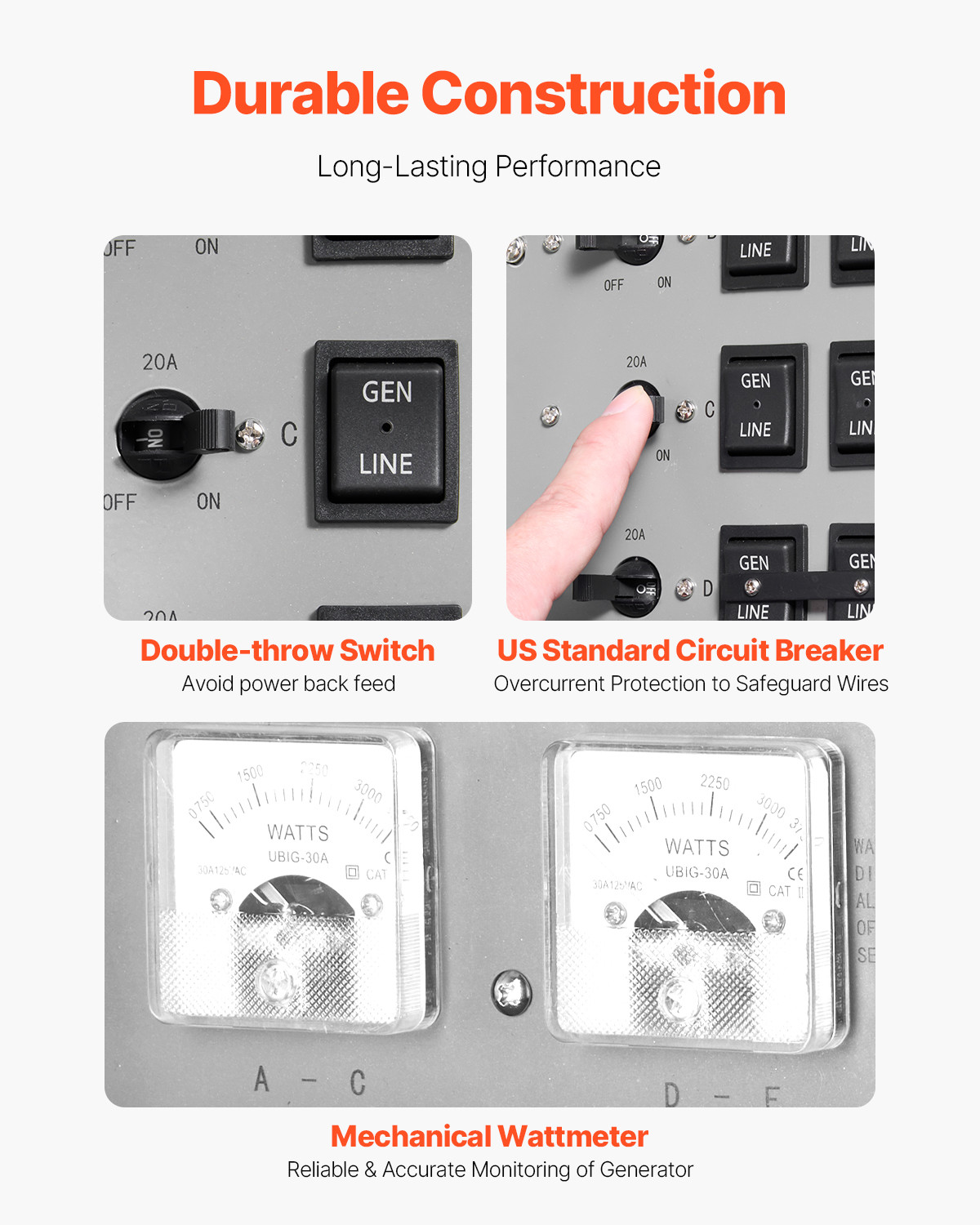 VEVOR Manual Transfer Switch 30A Generator Transfer Switch Kit NEMA 3R 7500W