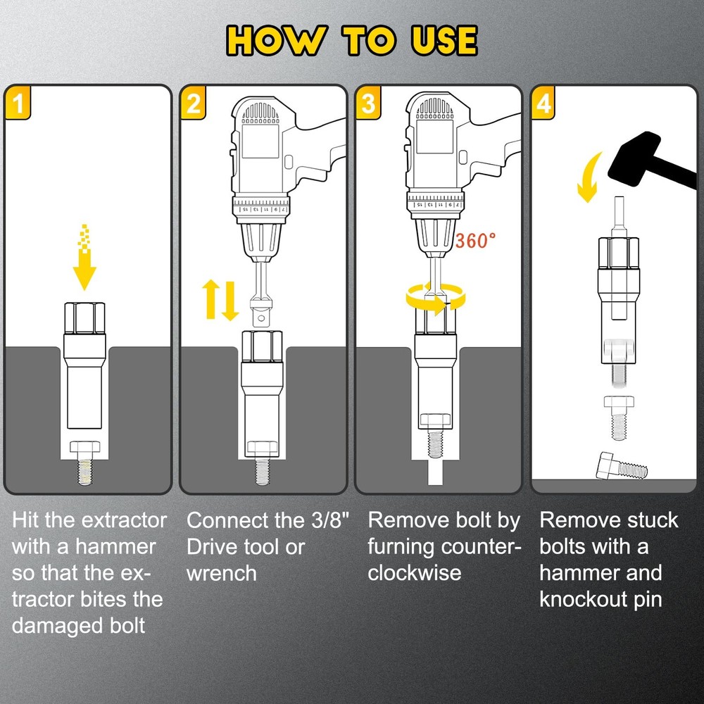 Topec 15PCS Deep Bolt Extractor Kit, 6mm19mm Nut Extractor Socket Set, 3/8" D...