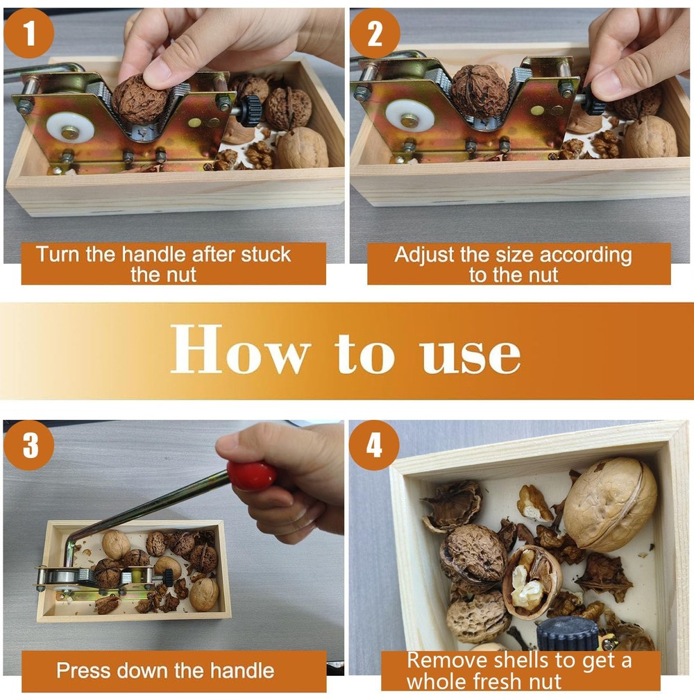 Nut Crackers for All Nuts, Heavy Duty Walnut Cracker with Wooden Base Adjusta...