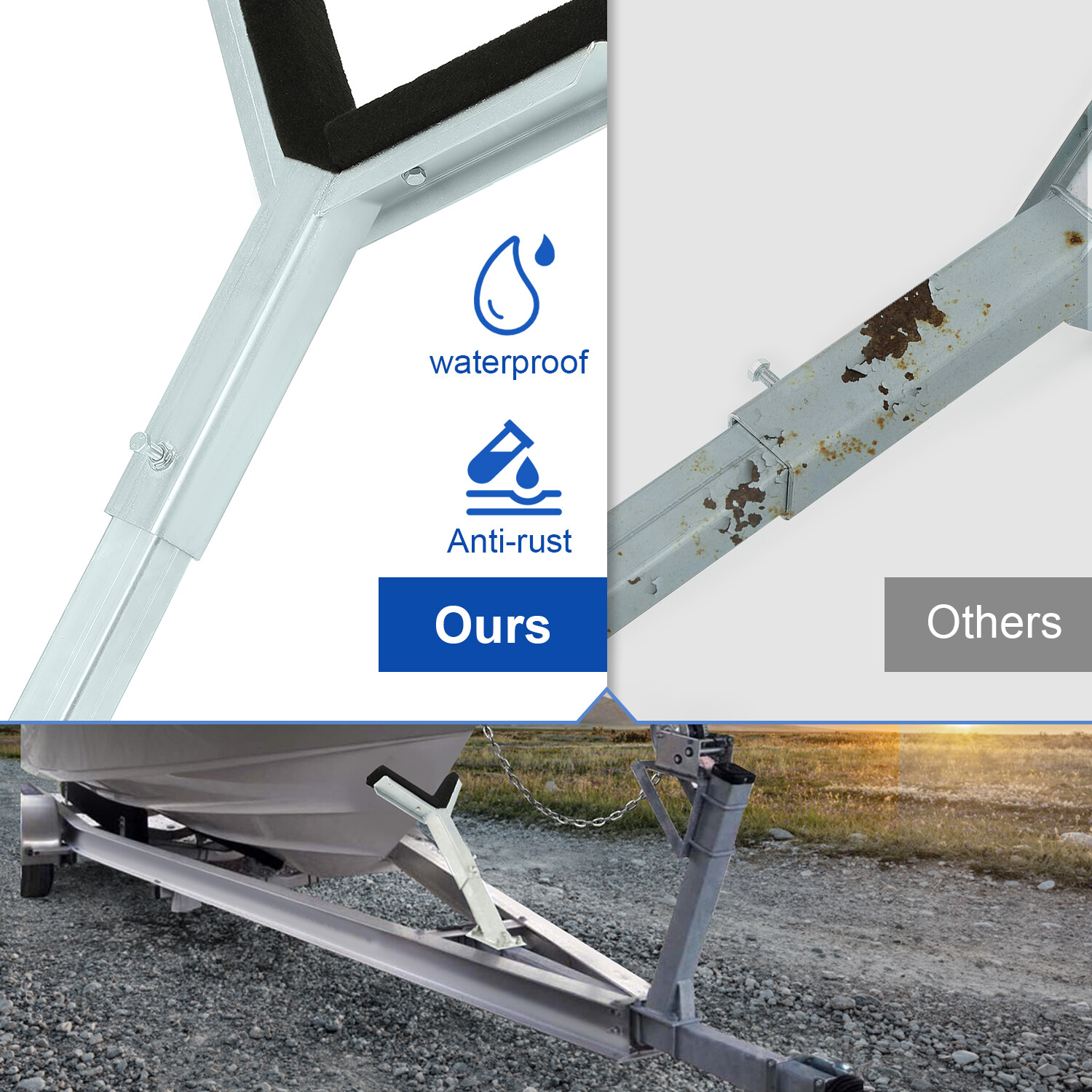 Adjustable Bow Rest Catcher Assembly For Boat Trailer Zinc-Plated Post Carpeted