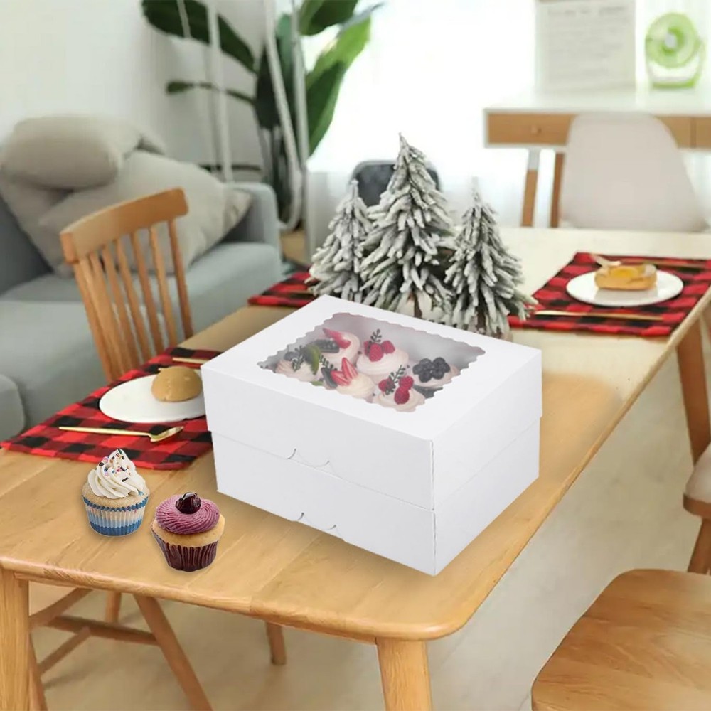 Pre-folded 12 count Cupcake Boxes, 15-Set Cupcake Container with Window Trans...