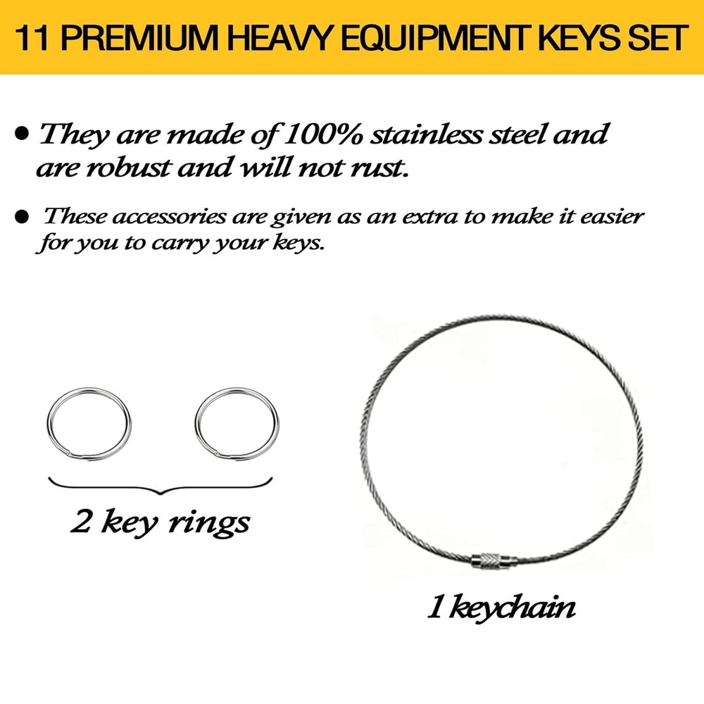 11 Heavy Equipment Keys Set, Construction Master Machine Keys Set for Cat, JD...