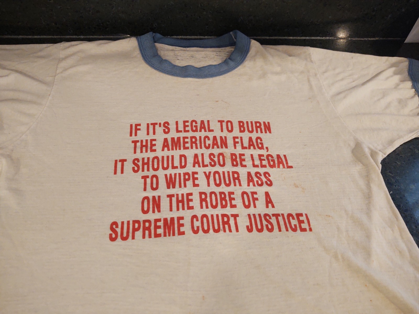 Vtg RARE 1980s Double Stitch Ringer T-Shirt Political Protest Texas v. Johnson