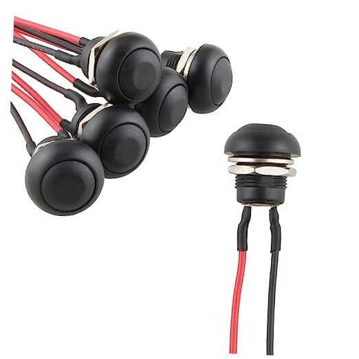 12mm Momentary Push Button Switch  6PCS DC 12V 3A Black Mini Round Waterproof