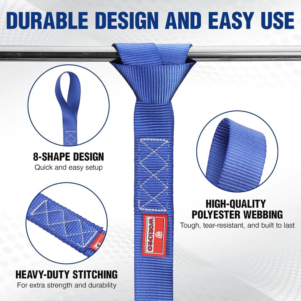 WORKPRO 4PC Heavy Duty Soft Loop Tie Down Straps 1.6"x17" 5000lbs Break Strength