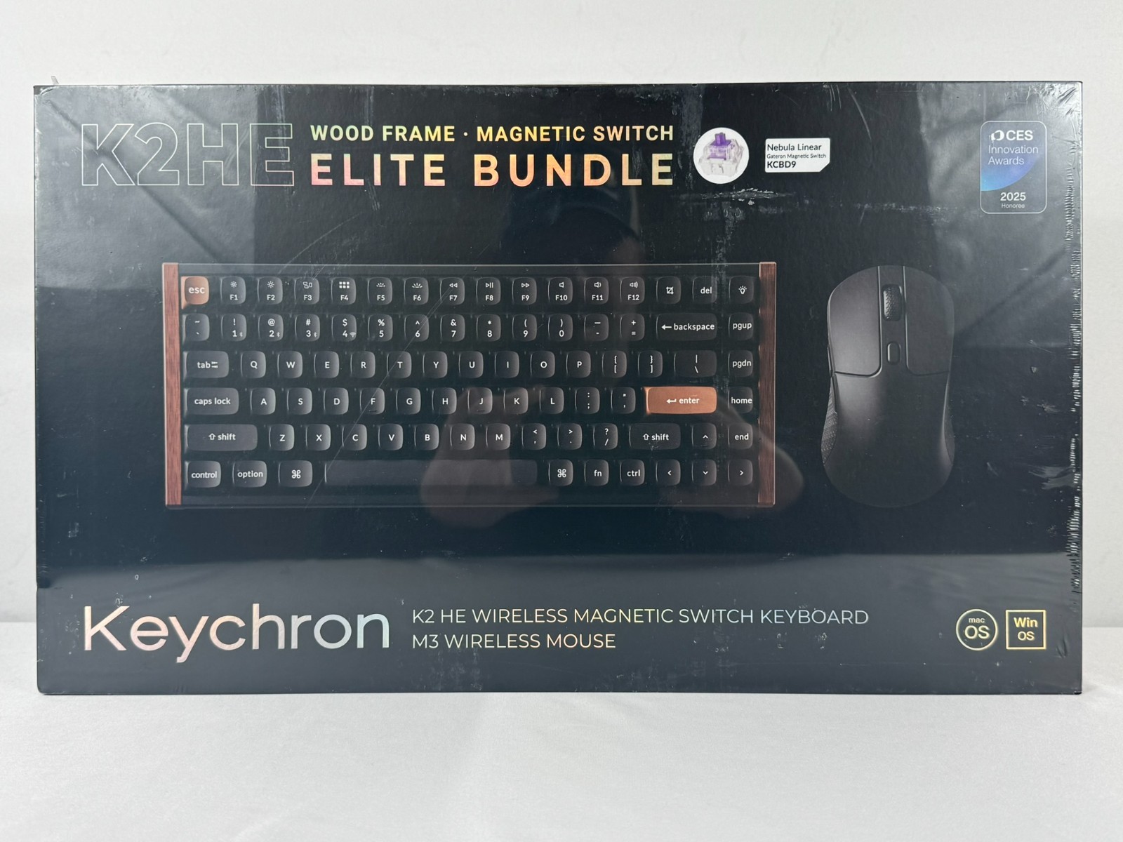 Keychron K2 HE Wood Frame Wireless Magnetic Switch Keyboard Mouse Elite Bundle