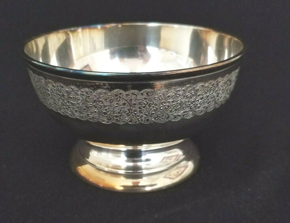 Lovely Silverplate Candy Dish / Bowl: Intricate Etching all Around the Side