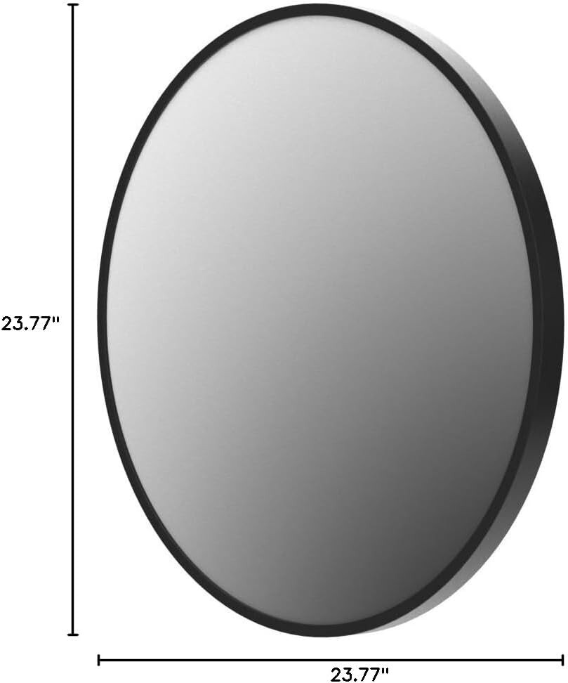 24-Inch Round Decorative Wall Mirror with Pre-Installed Hooks for Easy Mounting