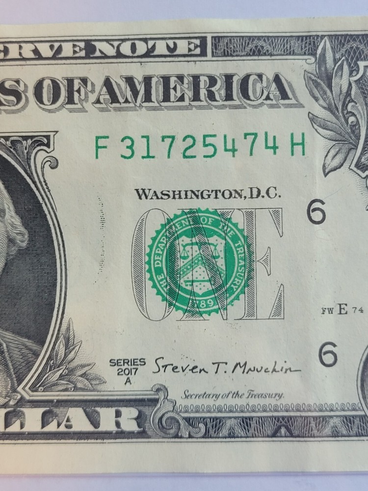 2017A One Dollar Mutiple Errors Misaligned, Gas Pump, Ink Smear Ink Bleed