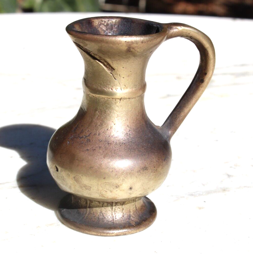 Antique Pitcher with Handle, Jug Solid Brass Small