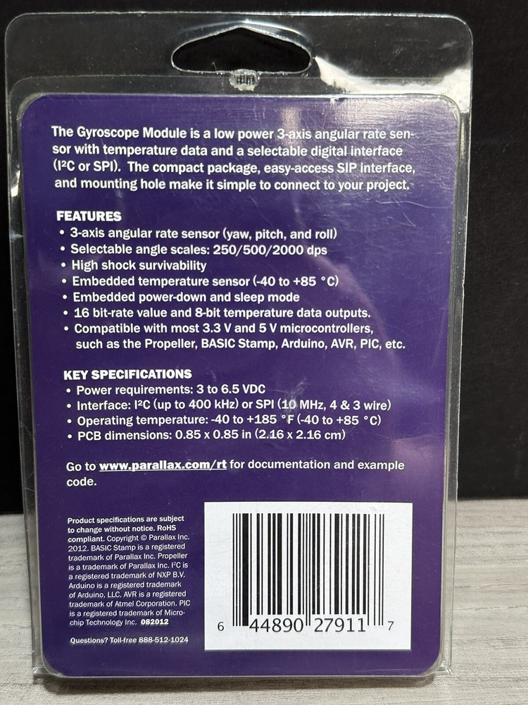 PARALLAX Sensor GYROSCOPE MODULE 3-AXIS L3G4200D also Supplies temperature Data