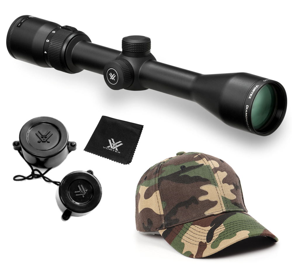 Vortex Diamondback 4-12x40 Riflescope Dead-Hold BDC MOA w/Camo Forest Hat Bundle