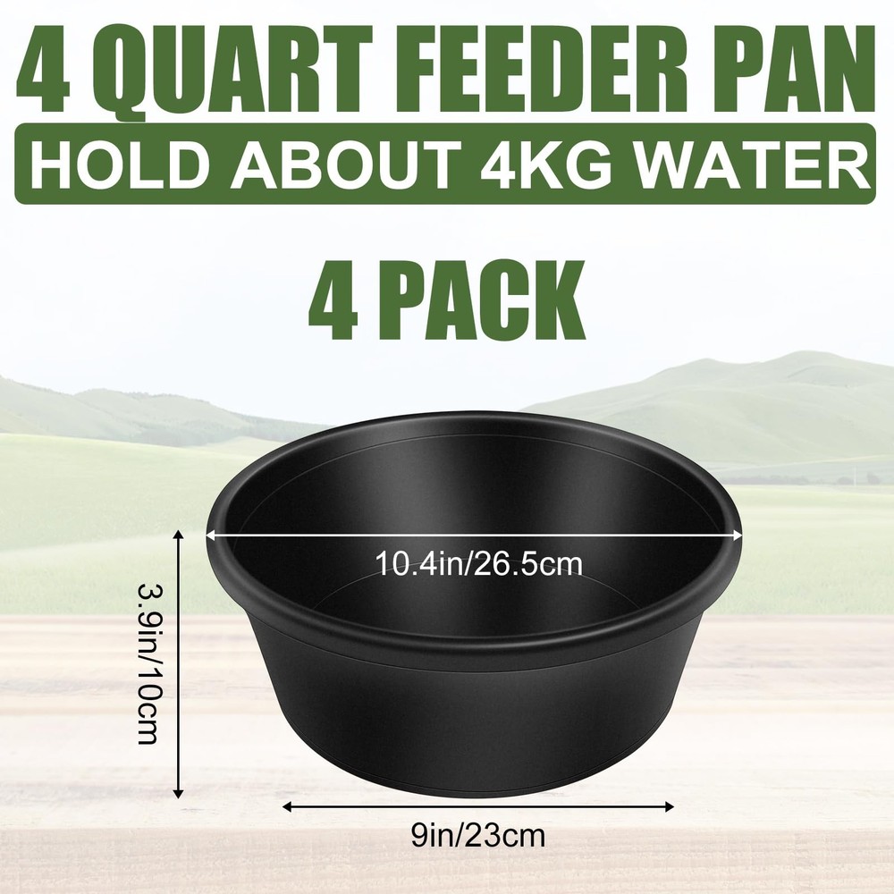 4pcs Rubber Feeder Pan - 4 Quart Durable Feed Pan, Resistant Black