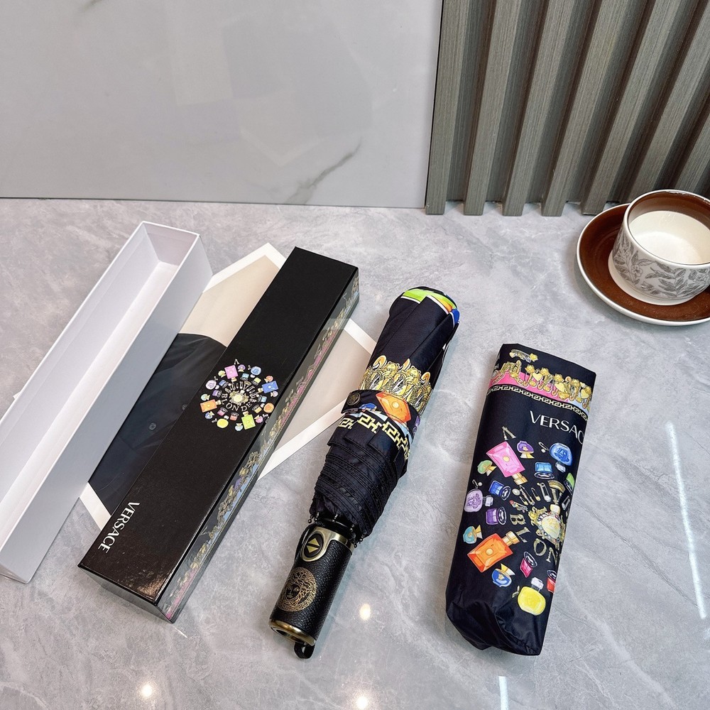 Versace Black Perfume Pattern Umbrella Automatic 3-Fold Sun Rain Parasol