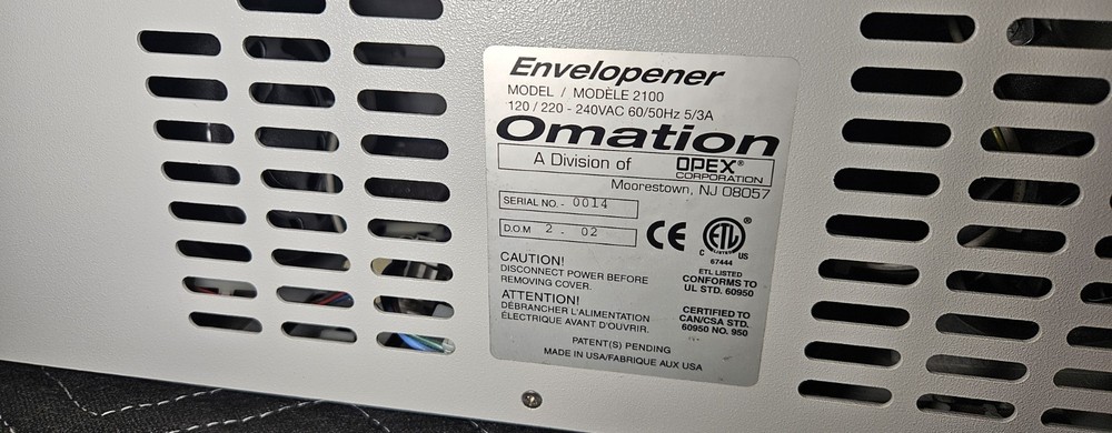 Omation Model 2100 Envelopener - Envelope Opener USED