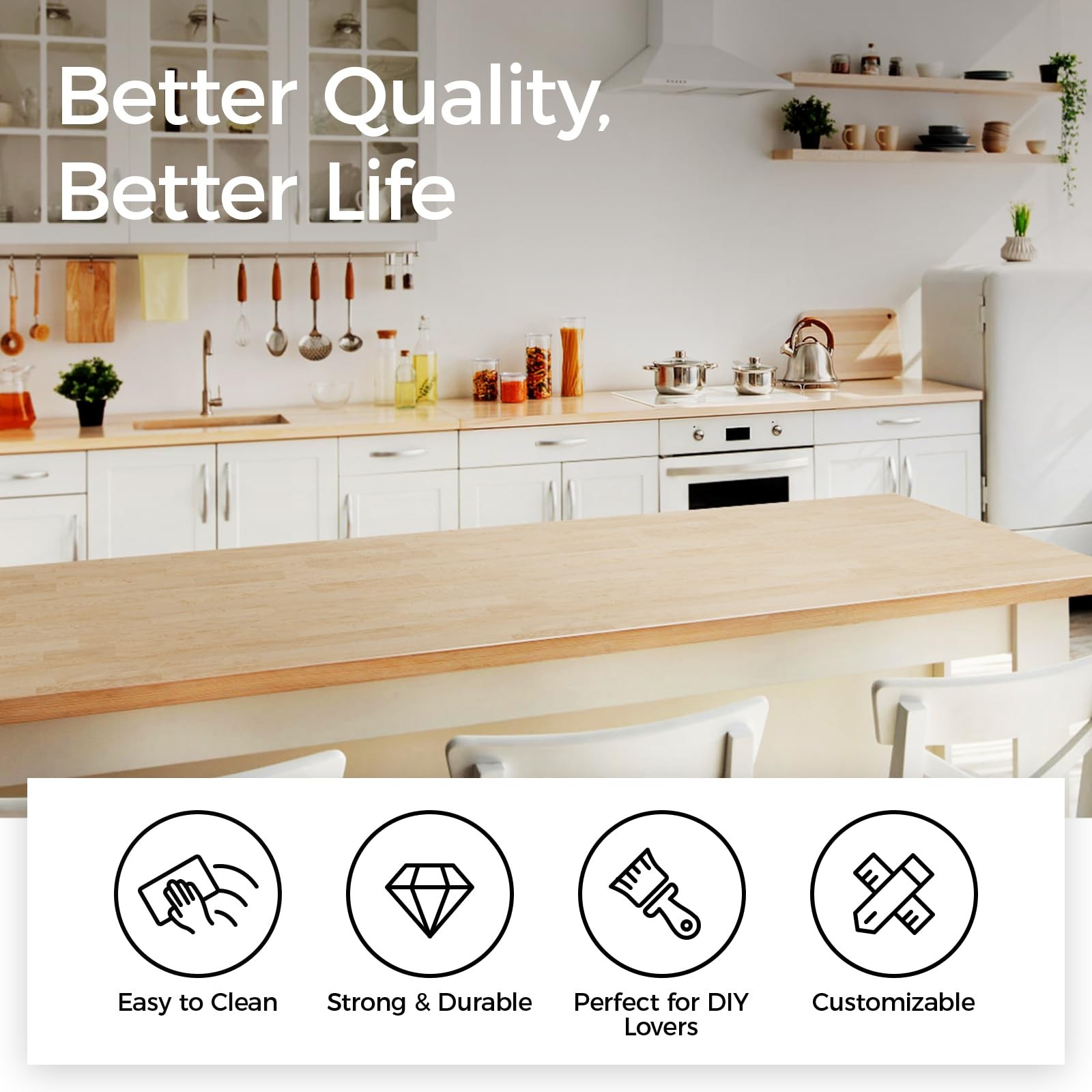 Butcher Block Countertop Table Top - Unfinished Solid Wood Countertop, Unfini...