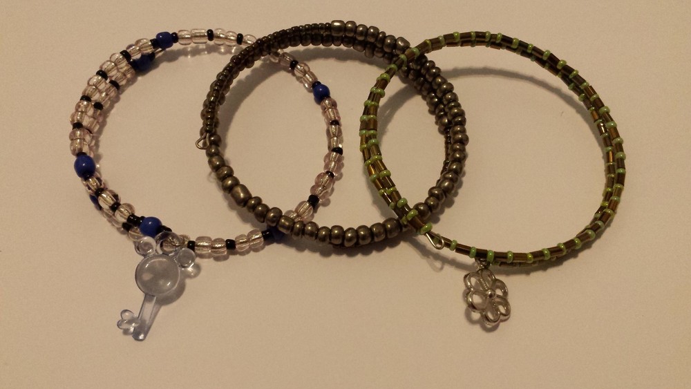 Handmade Bracelets With Memory Wire & Beads (Includes All 3) Different Colors