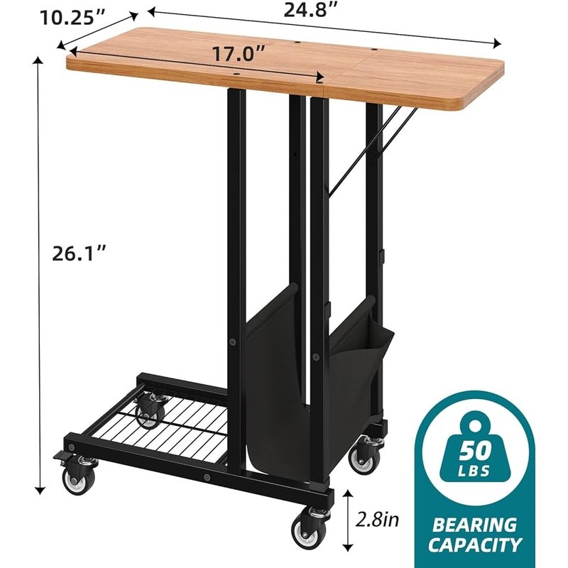 C Shaped Portable Nightstand W/ Wheels Extra Storage Laptop Side Table New