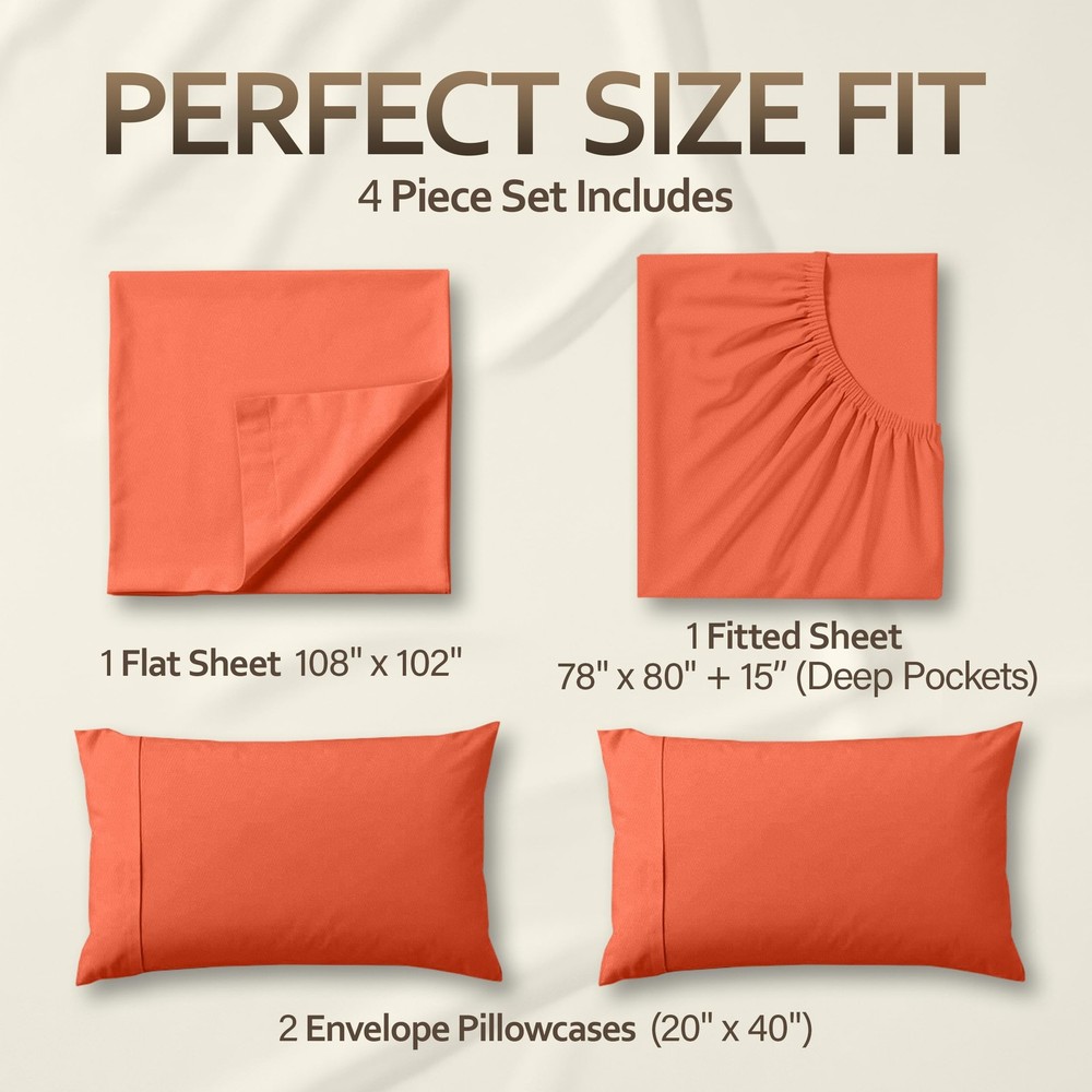 Beddora King Sheets Set – 4 Piece Soft & Cooling King Bed Sheets Set – Deep P...