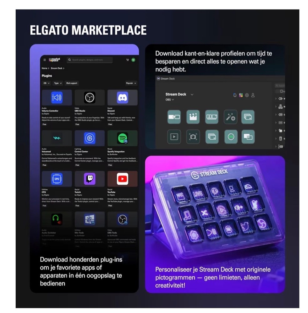 Stream Deck MK.2 White – Studio Controller, 15 macro keys, trigger actions in ap