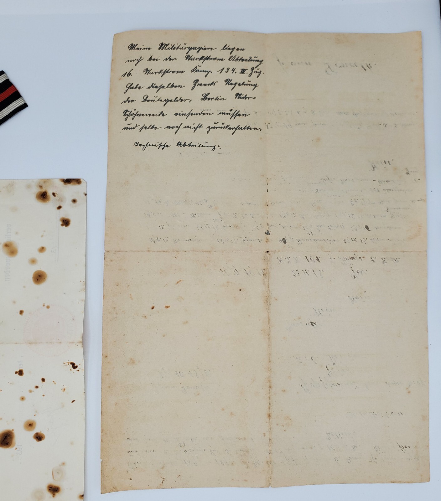 WWI WW1 Original German Somme veteran service record set award documents ribbon