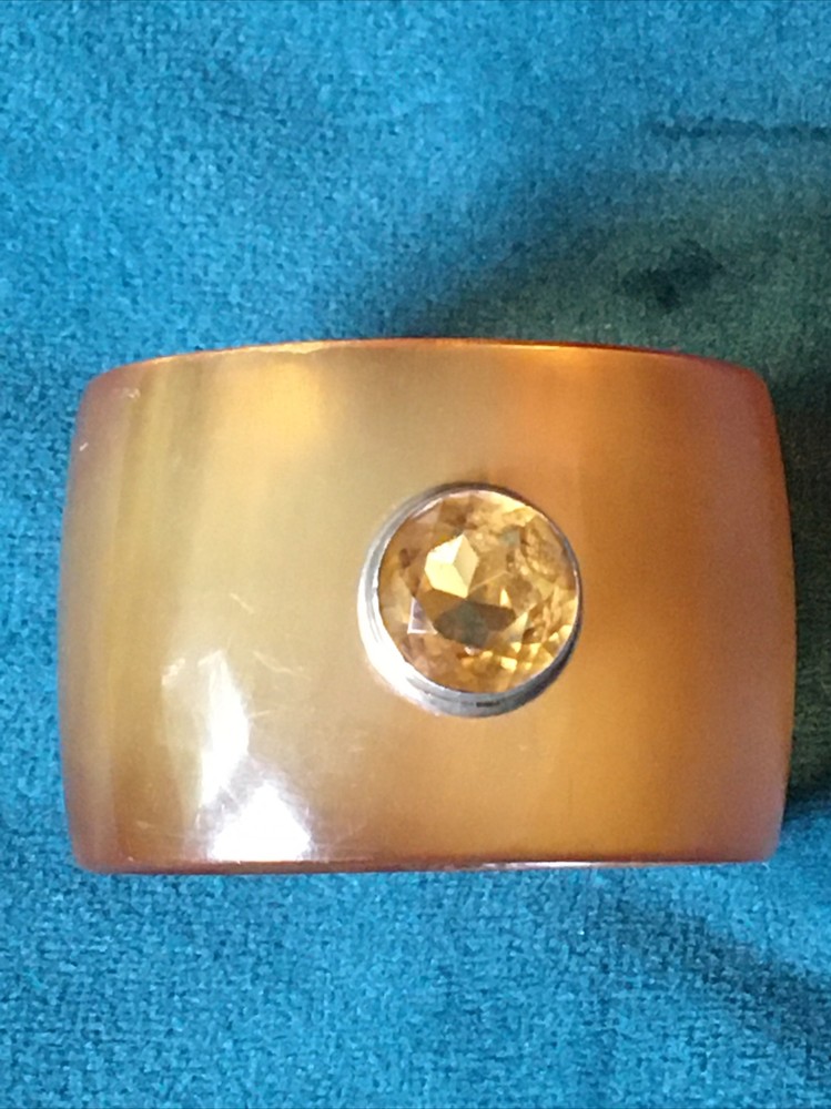 Antique Bakelite Napkin Ring Solid Silver Shield And Amber Crystal