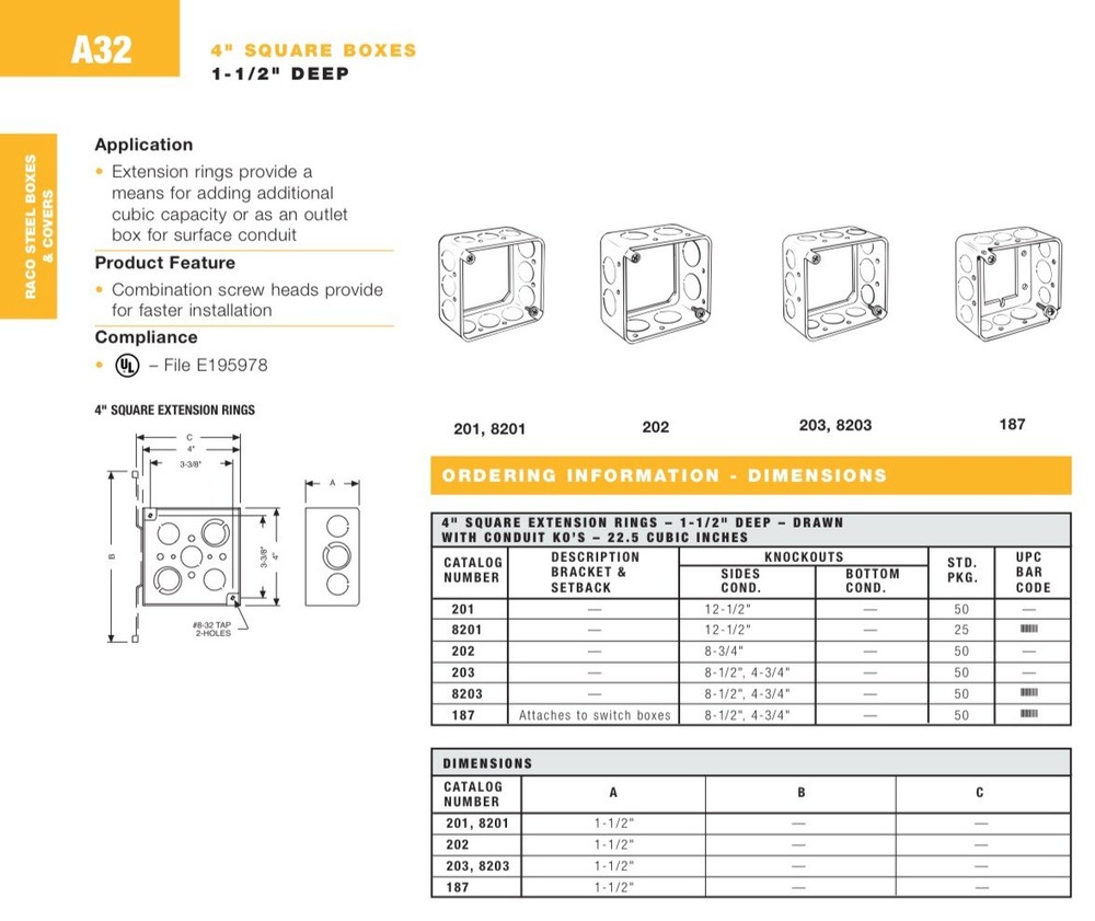[5pk] 4" DEVICE FACE Square Extension Ring, 1-1/2" Deep, **SHIPS FREE**
