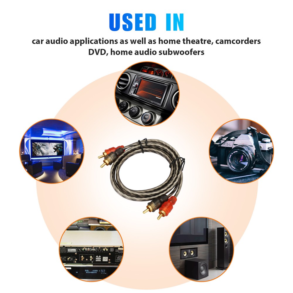 2X RCA Cables 2 Channel Twisted 4Ft Car Audio Shielded Interconnect Amp Wire