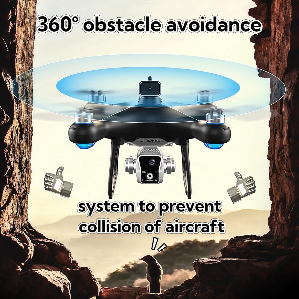 KY102 Drone with Screen Controller SD card, 2 batteries - Black