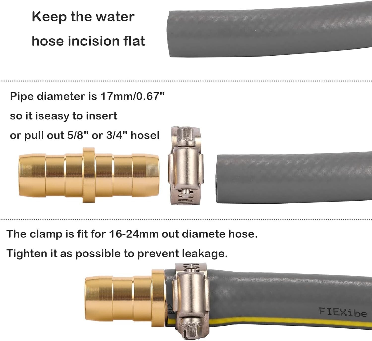 4 Pack Garden Hose Connector Repair Mender Kit With Stainless Clampfits 3/4"5/8"