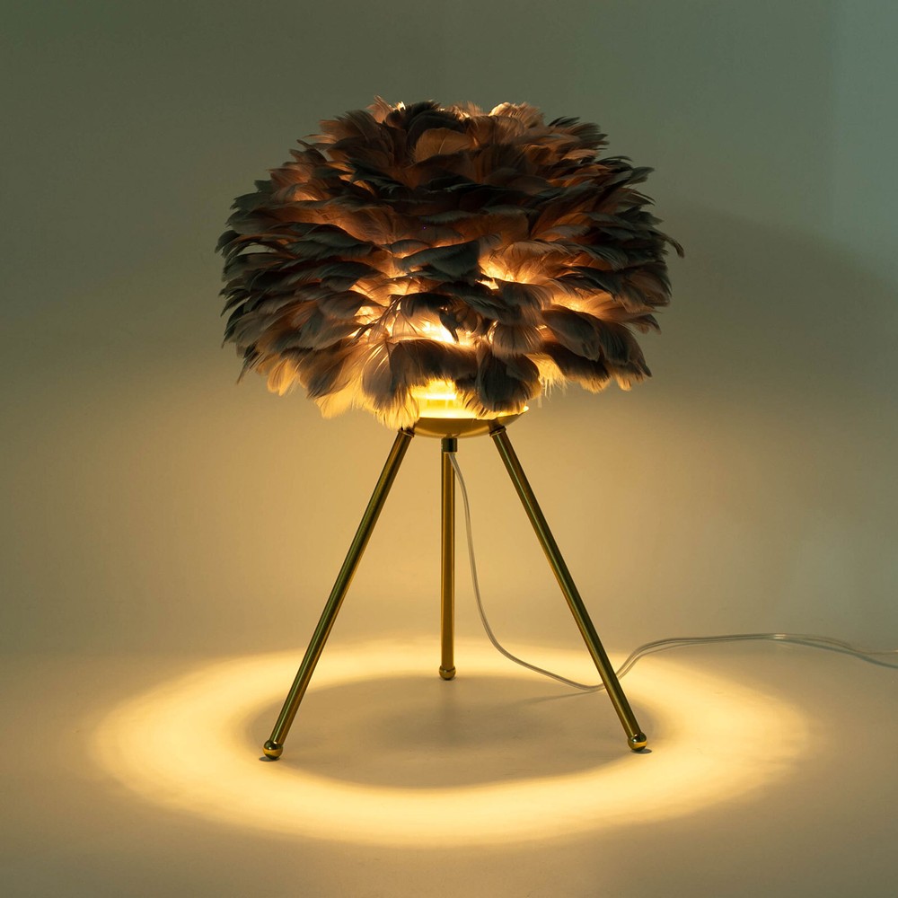 Gray Feather Table Lamp Tripod Lamp, Feather Lamp, Table Light Hand Control US~！