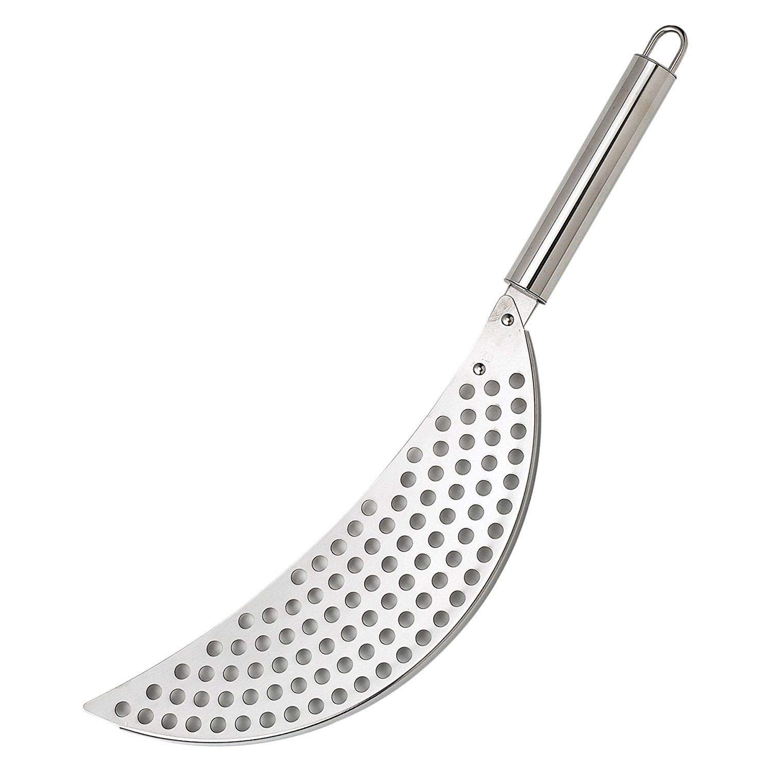Pan Pot Strainer with Handle Stainless Steel Hand Held Crescent Small, Silver