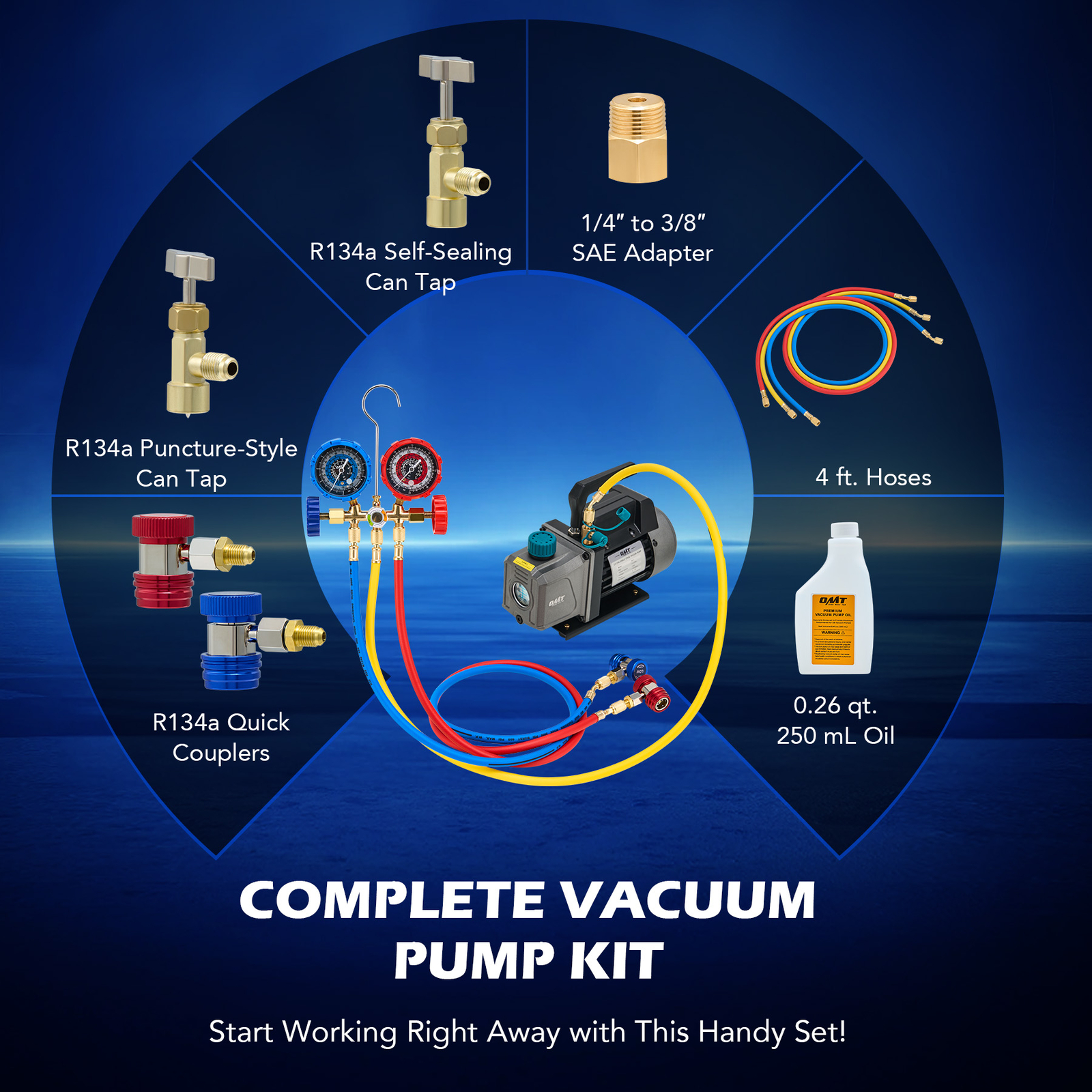 OMT 3.5CFM 1/4HP Combo AC Manifold Gauge Set Air Vacuum Pump for Auto Home HVAC