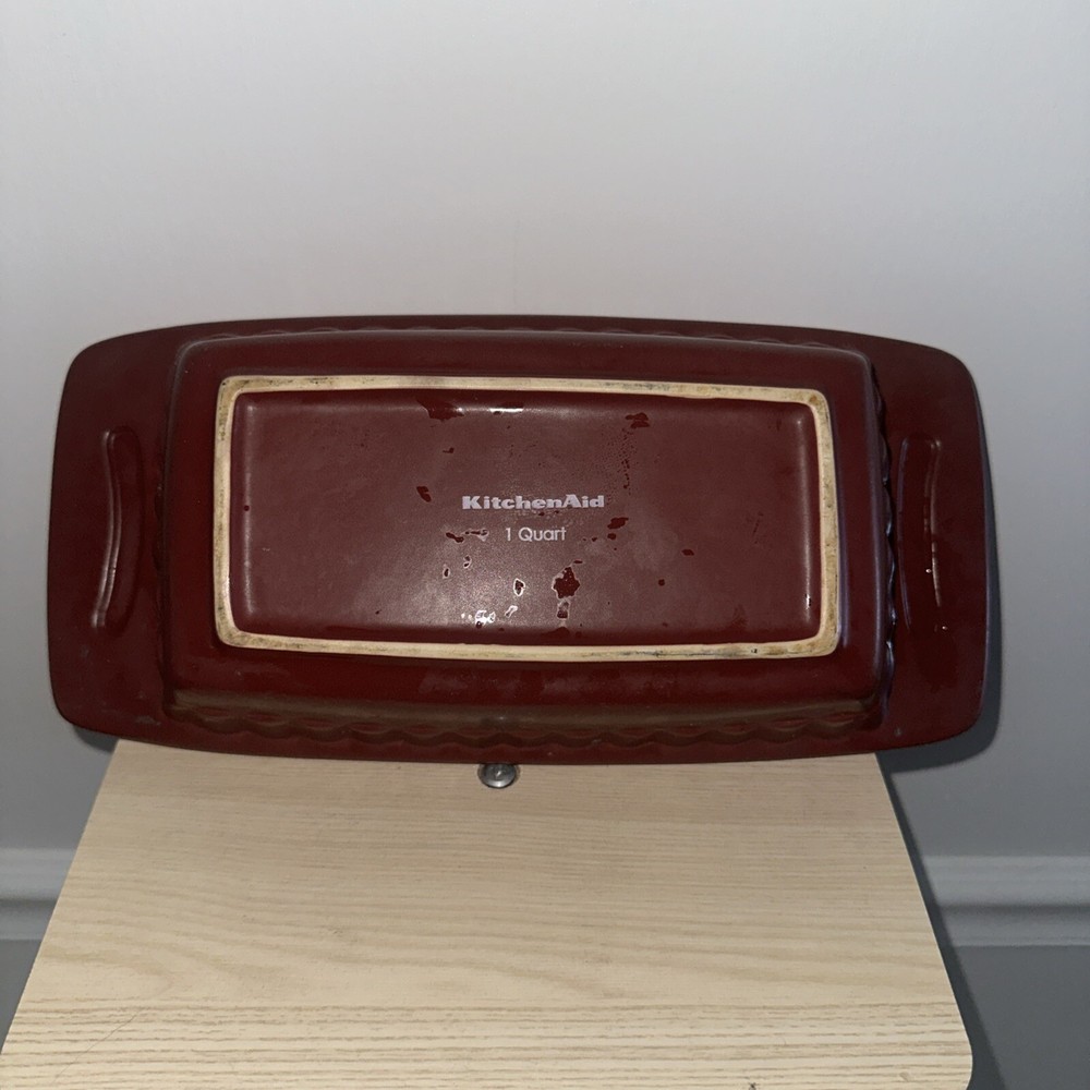 KitchenAid 1 Quart Loaf Pan Bread Casserole Dish Ceramic Stoneware Maroon Handle