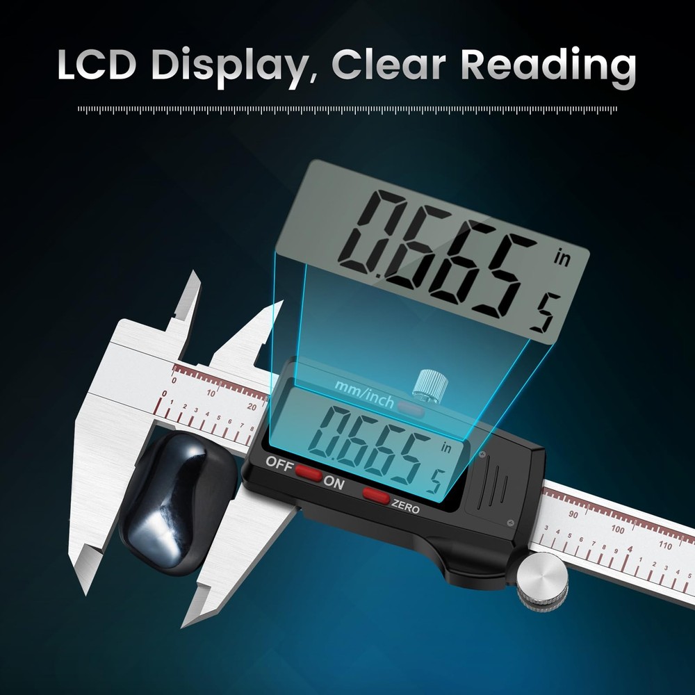 Digital Caliper 6 Inch, Caliper Measuring Tool with Large LCD Screen, Inch/MM...