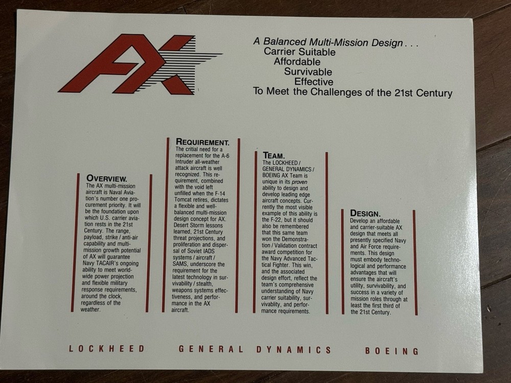 AX FLYER LOCKHEED GENERAL DYNAMICS BOEING