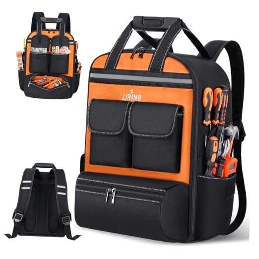 Tool Bag Backpack For Men With 18 Tool Pockets, Heavy-Duty Tool Storage Orange