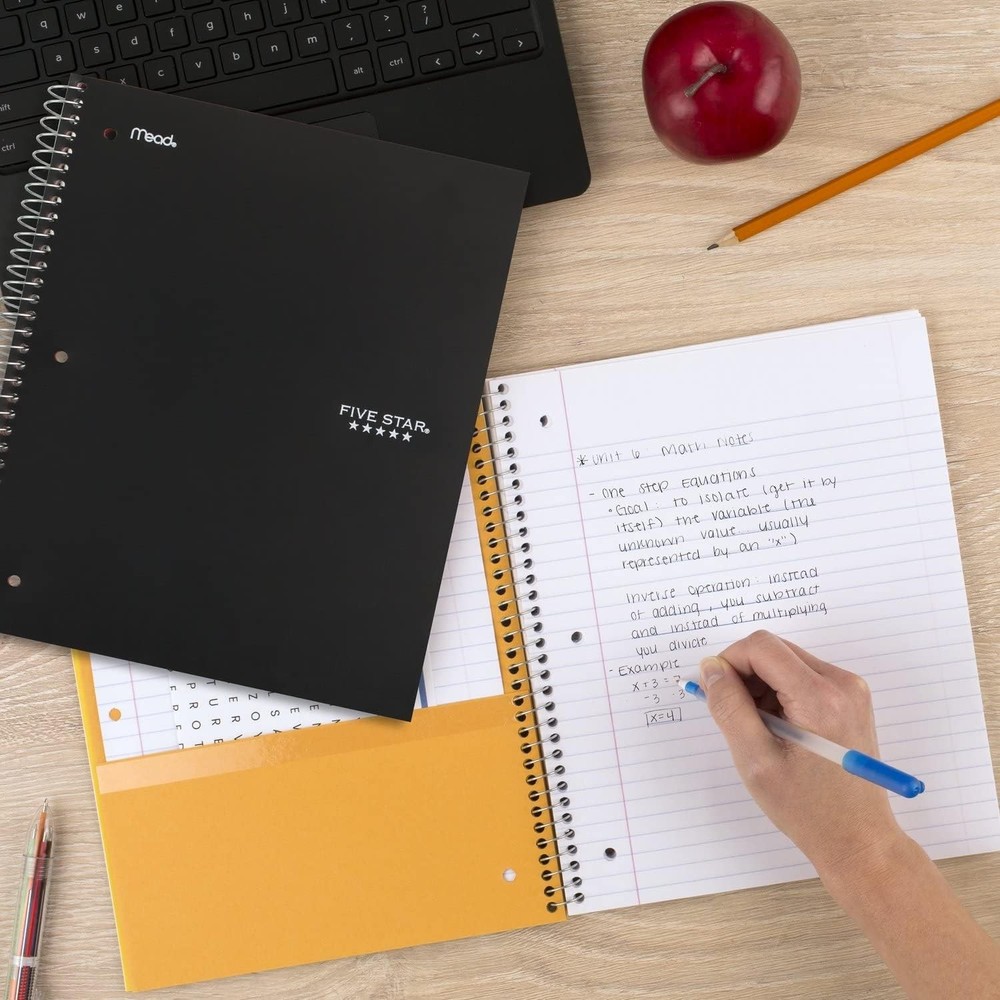 5 Subject Spiral Notebook with Study App – Durable & Water Resistant, 200 Sheets