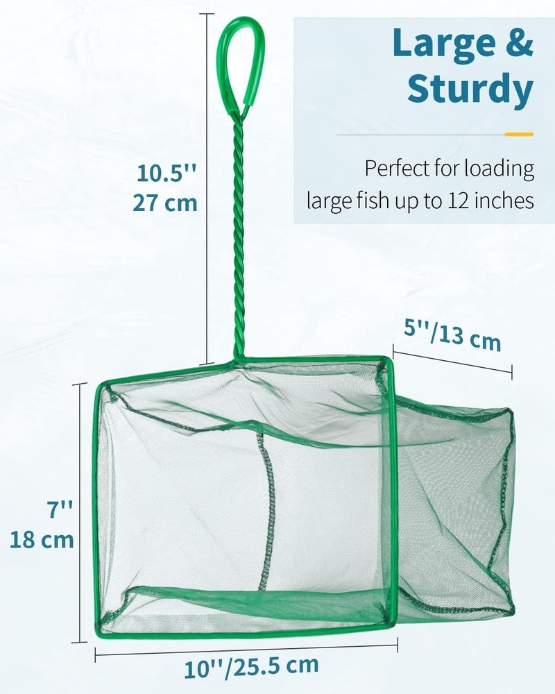10 Inch Aquarium Fish Net - Soft Nylon Mesh & Rust Resistant Handle for Easy Use