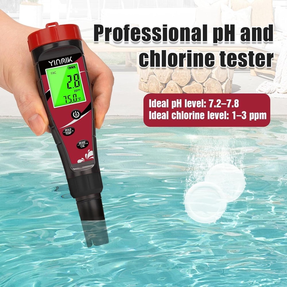 pH Chlorine Meter Digital Salinity pH Tester for Saltwater Pool Salt Reader