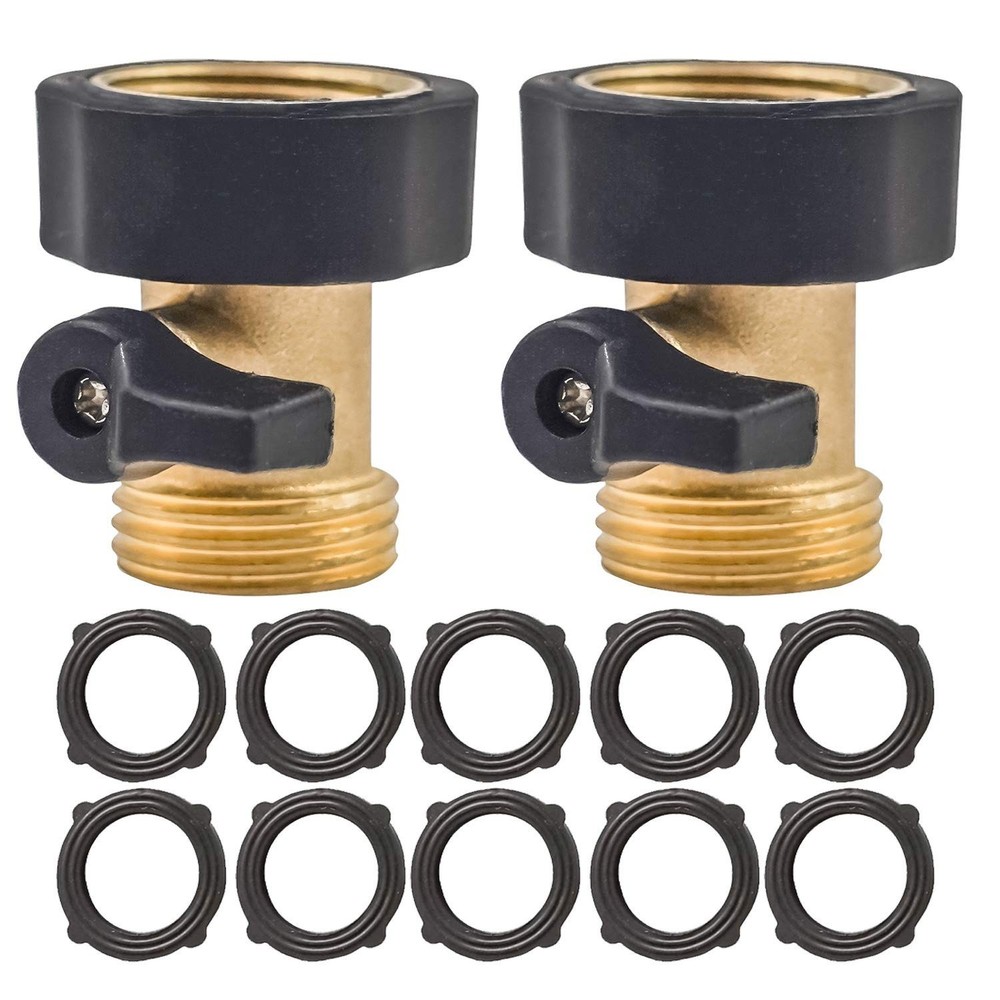 Solid Brass Hose Valve 3/4 Inch 2 Pack With Washers Black