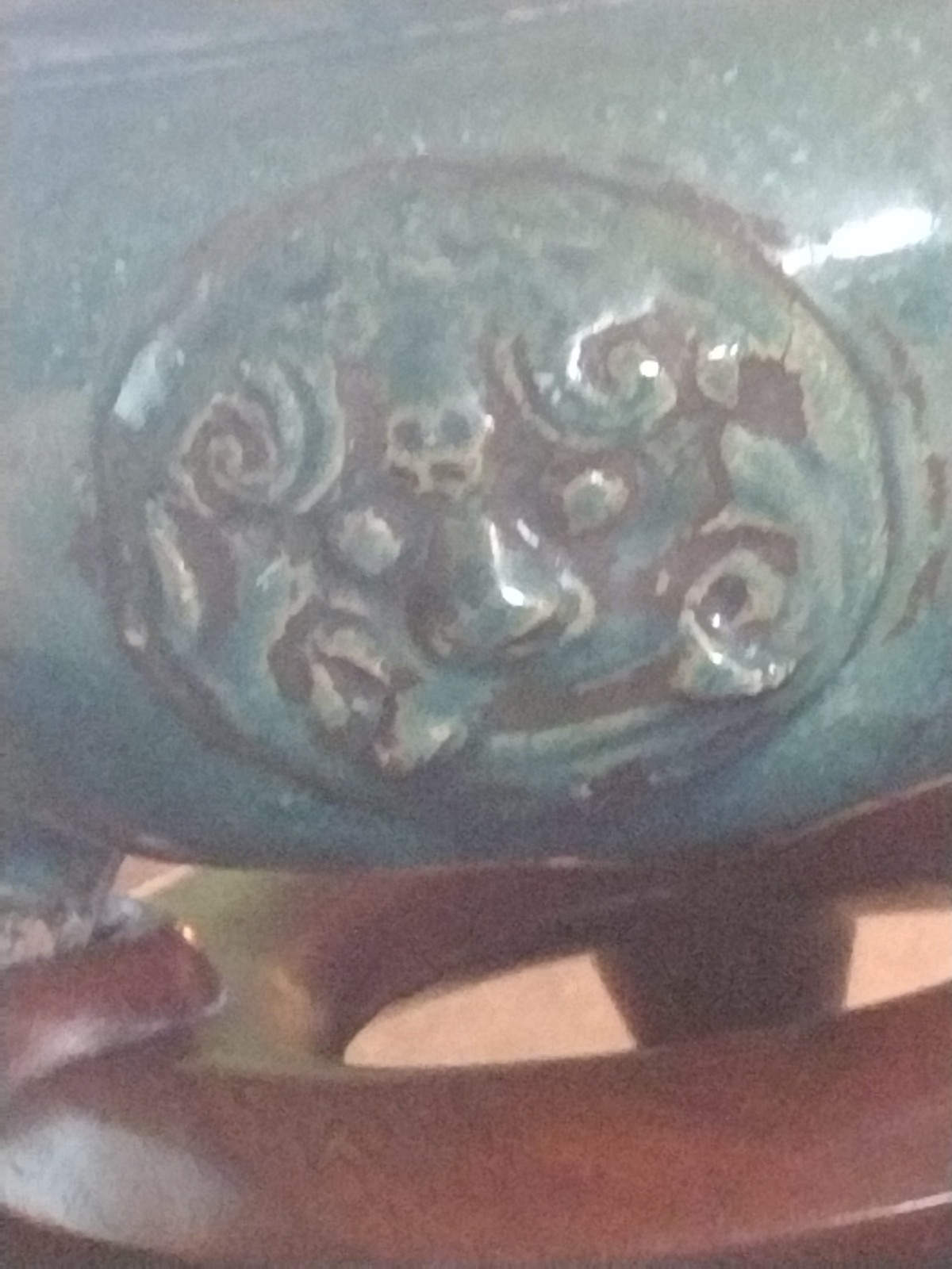 19th CENTURY CHINESE TURQUOISE GREEN GLAZED FOOTED FOO DOG CENSER * W/STAND