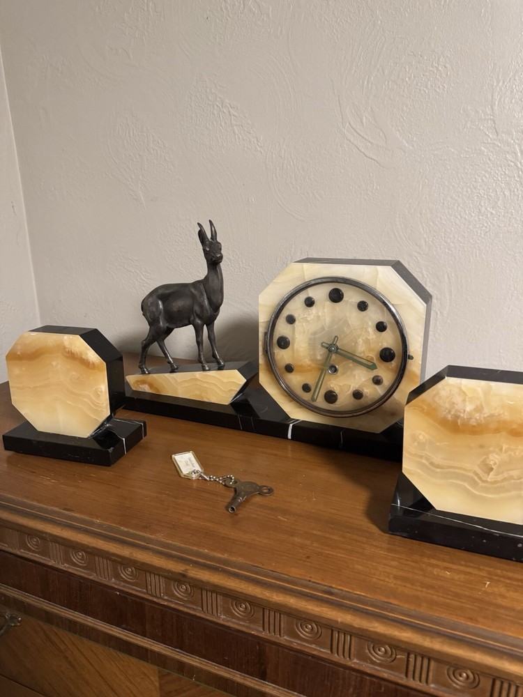 Art Deco Clock w/ Matching Bookends